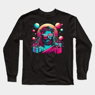 COOL JESUS PLANETS RETRO 80'S NEON VIBE Long Sleeve T-Shirt